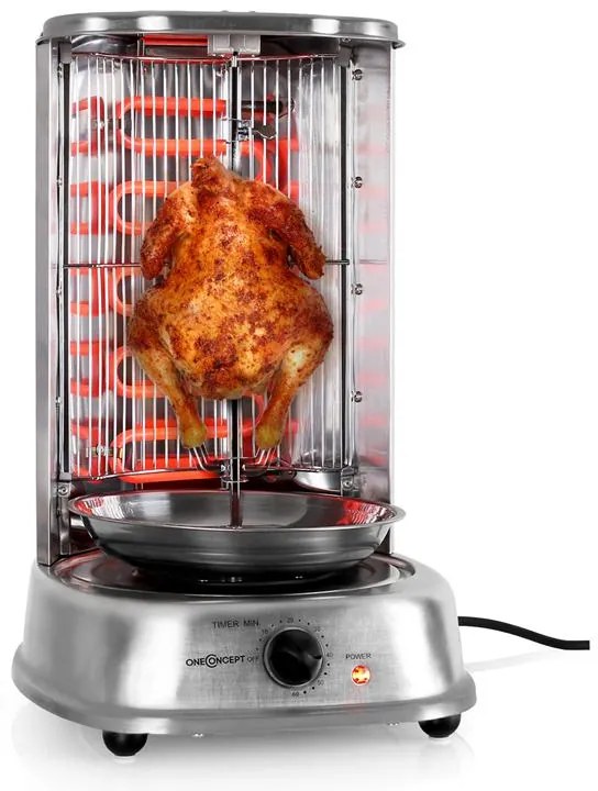 OneConcept Kebap Master, vertikálny gril, 1800 W, strieborný