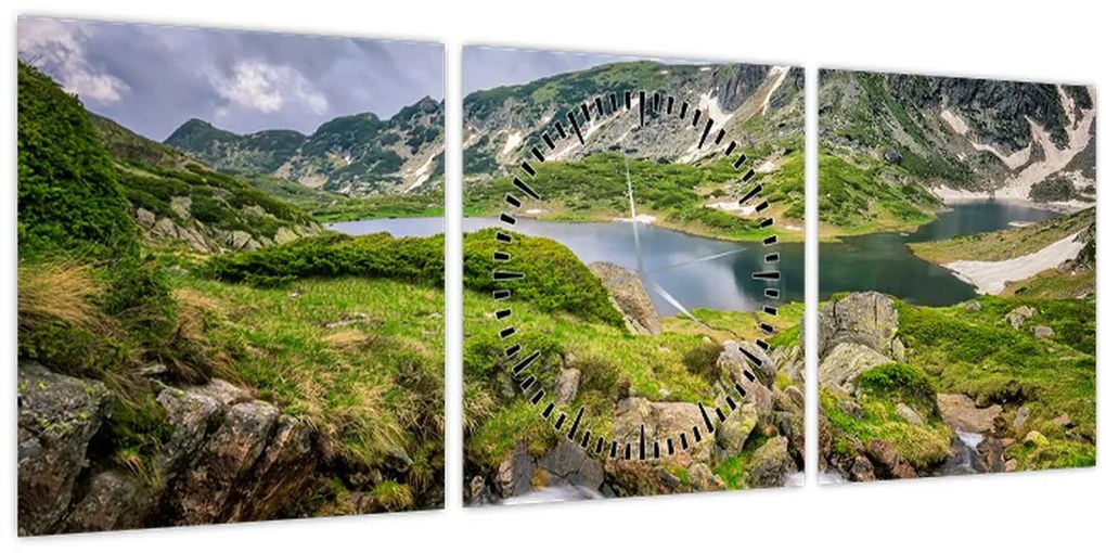 Obraz - Pohľad na horu Rila (s hodinami) (90x30 cm)