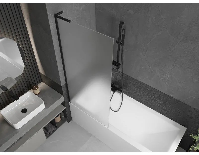 Mexen Next L, 1-krídlová vaňová zástena 80 x 150 cm, 6mm sklo námraza, čierny profil, 895-080-000-03-30-70