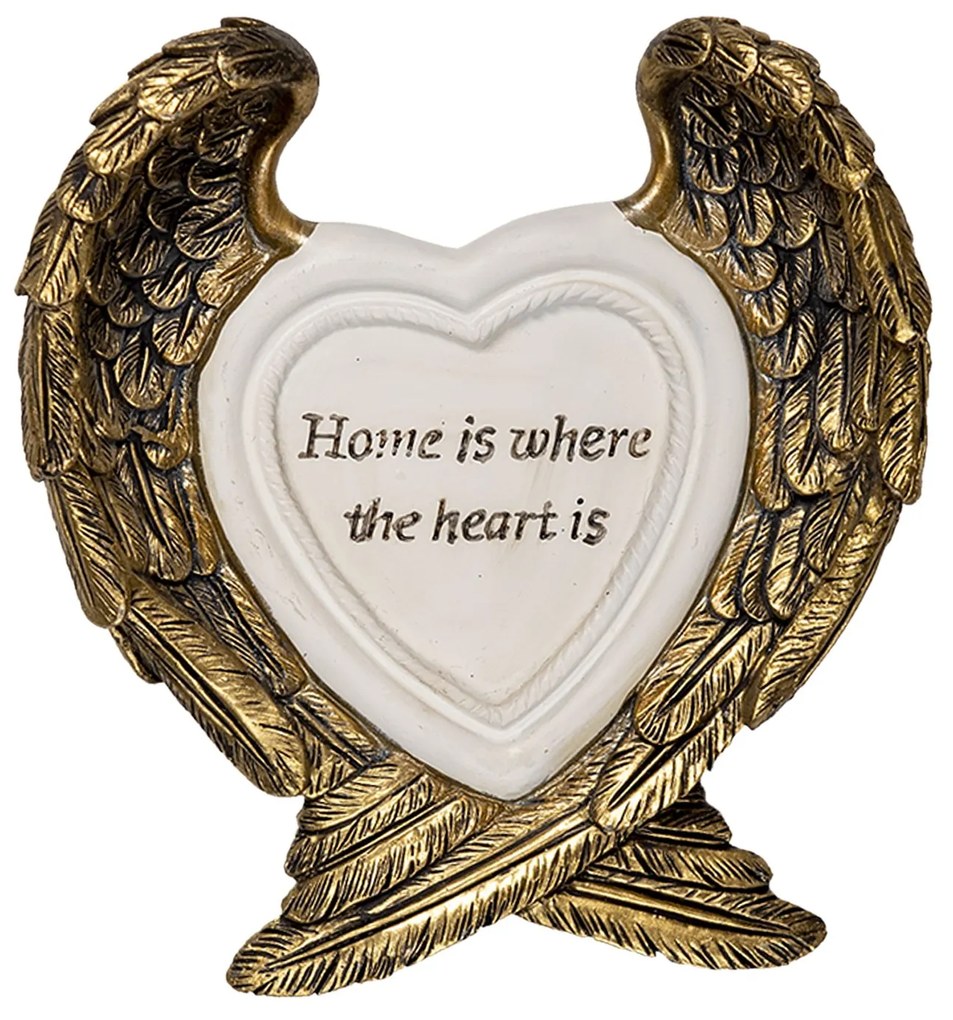 Dekoratívne soška zlatých krídel s bielym srdcom - 12 * 3 * 13 cm