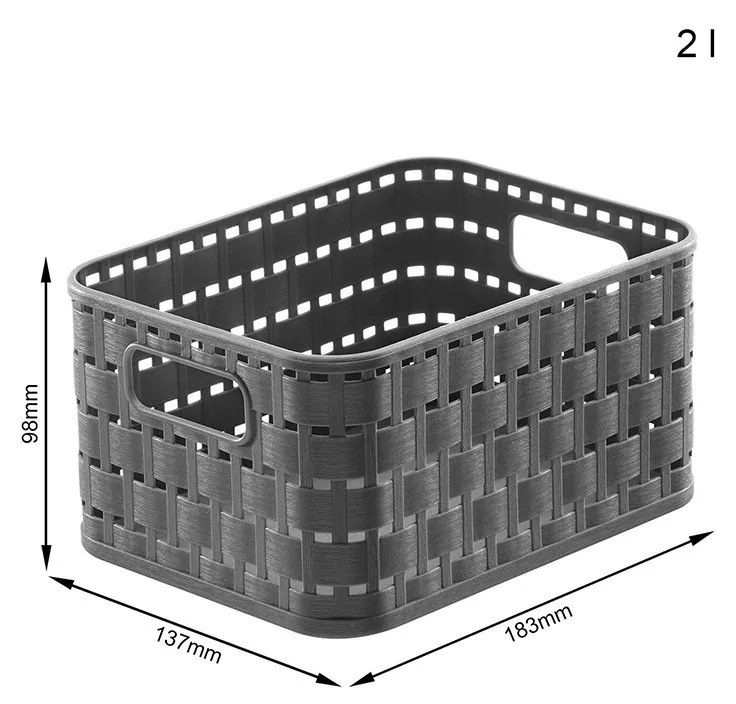 Rotho Plastový košík COUNTRY, rovný, antracit (2l - 18x14x10)