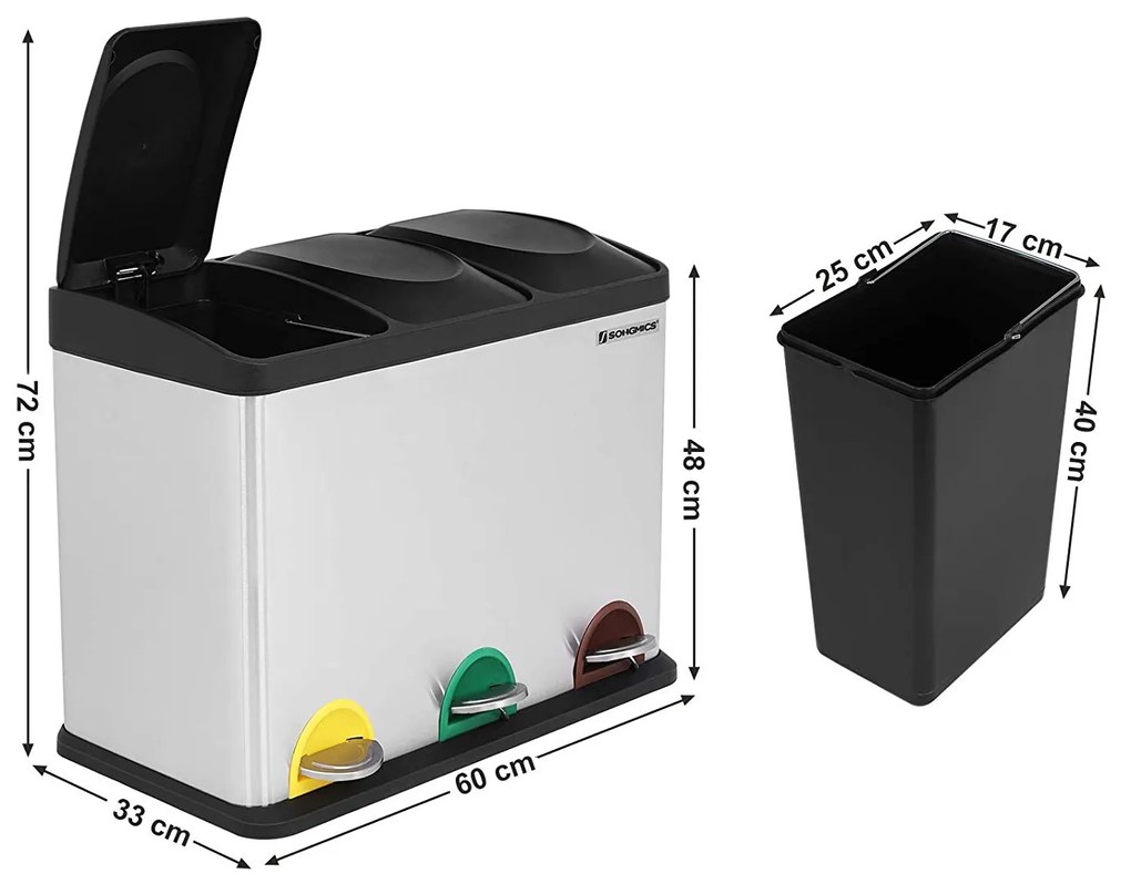 Odpadkový kôš 3x15 L strieborný