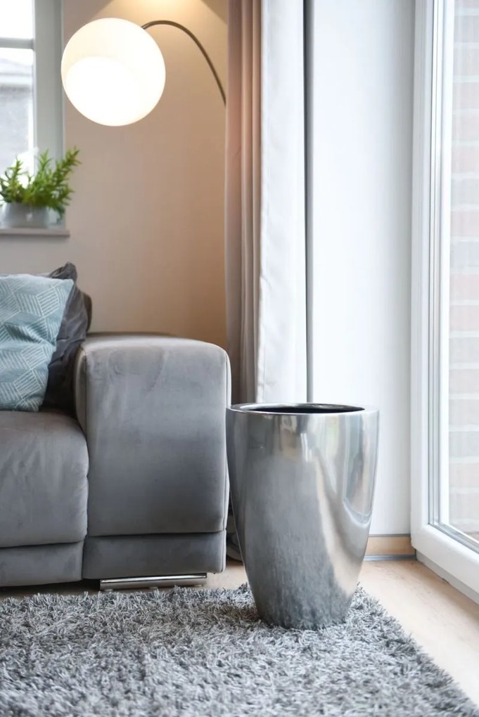 Luxusný kvetináč OPALA, sklolaminát, výška 44 cm, strieborná metalíza