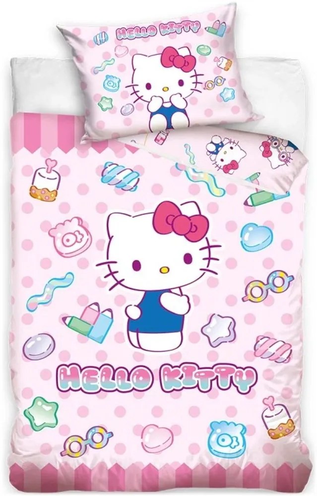 Obliečky do detskej postieľky Hello Kitty - motív Sladké snívanie - 100% bavlna - 40x60 cm + 100x135 cm