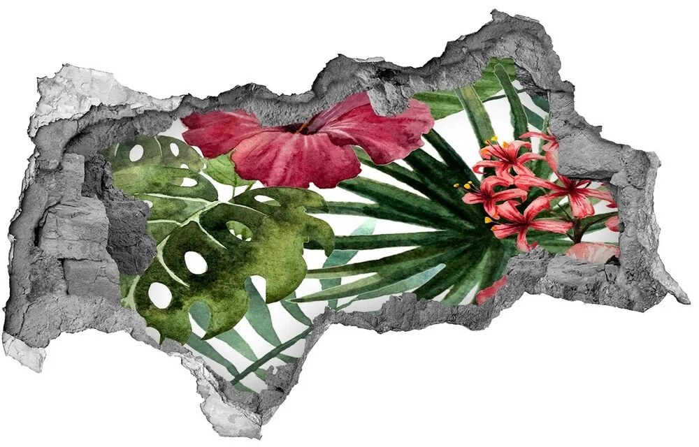 Nálepka 3D diera na stenu Tropické kvety nd-b-74294338
