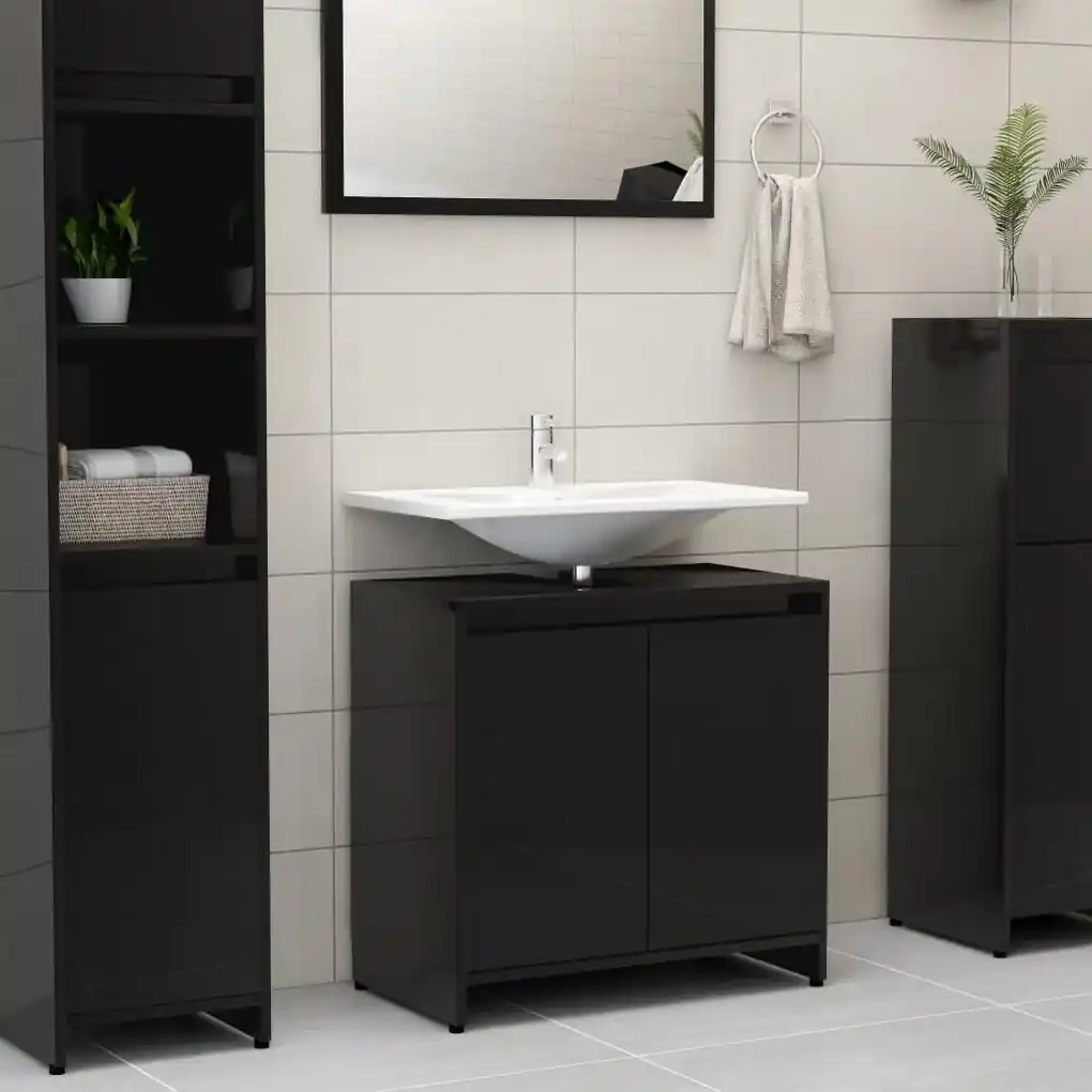 vidaXL Skrinka do kúpeľne, lesklá čierna 60x33x58 cm, drevotrieska | Biano