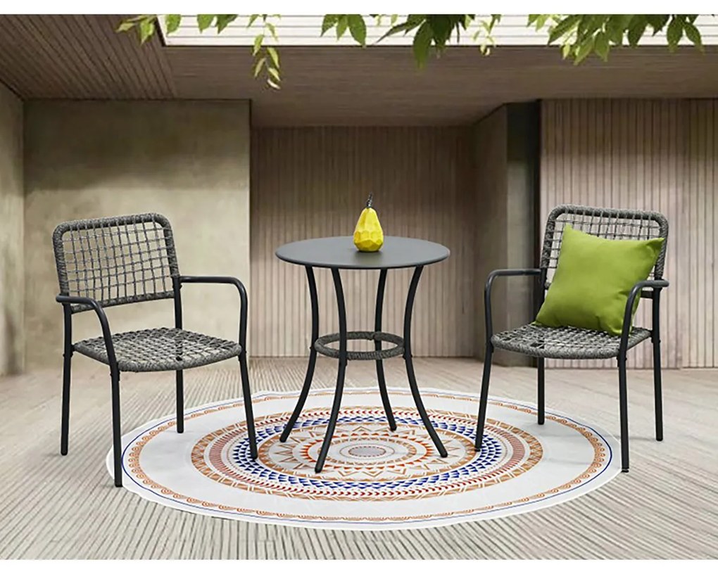 Autronic - Balkónový set 1+2, stůl 60x60, židle umělý ratan barva antracit, kov antracit - AZ-L1103 GREY AKCE