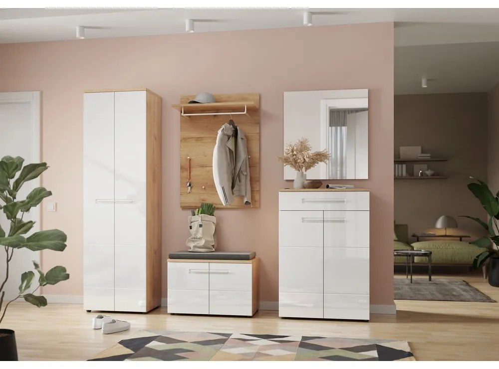 Biela prírodná skrinka na topánky v dekore duba Aledo - Germania