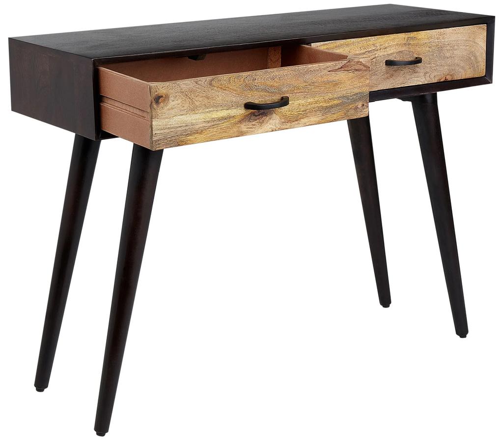 Konzolový stolík z mangového dreva s 2 zásuvkami čierna/tmavé drevo ARABES Beliani