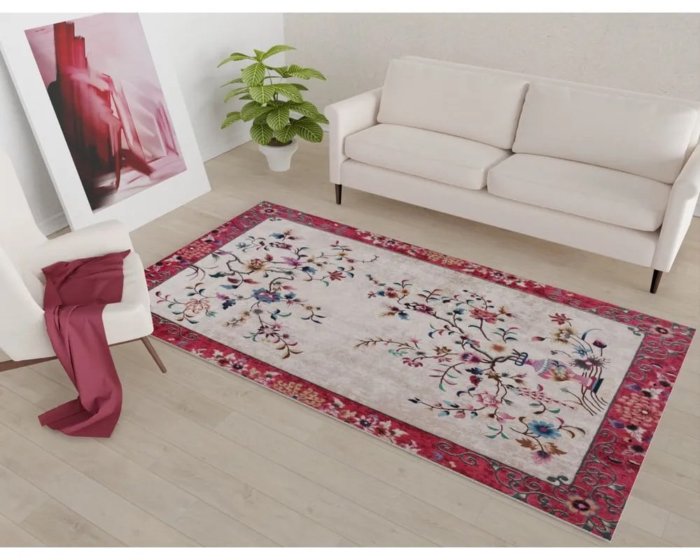 Červeno-krémový prateľný koberec 80x50 cm - Vitaus