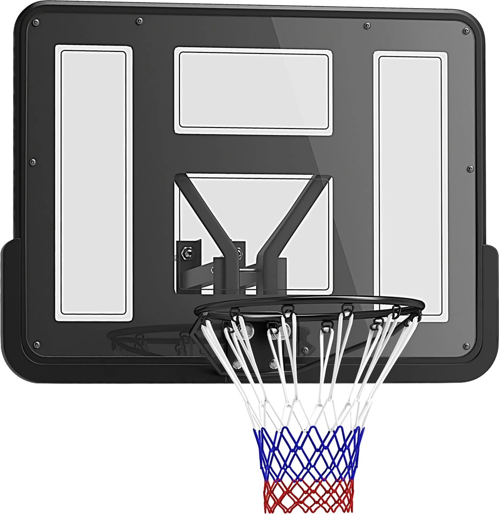 SPORTNOW Basketbalový kôš so zadnou stenou na vonkajšie a vnútorné použitie, Basketbalová doska s Ø45 cm oceľovým rámom a sieťou, na montáž na stenu,