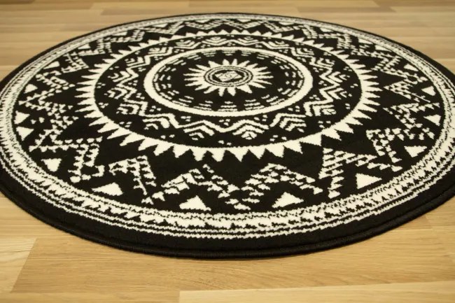 Koberec kruh Luna 503493/50944 Rozeta Etno čierny / krémový
