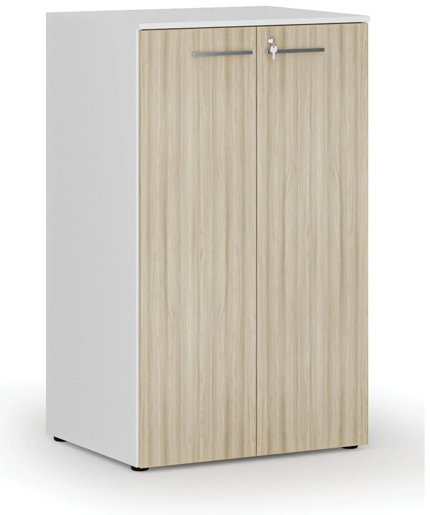 Kancelárska skriňa s dverami PRIMO WHITE, 3 police, 800 x 640 x 1335 mm, biela/dub prírodná