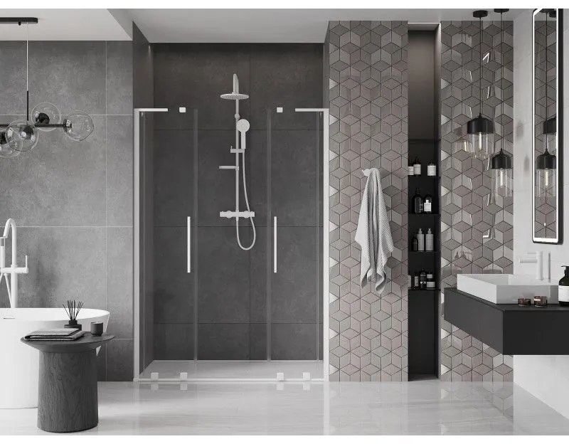 Mexen Velar L Duo, posuvné sprchové dvere do otvoru 140 cm, 8mm číre sklo, biela matná, 871-140-003-02-20