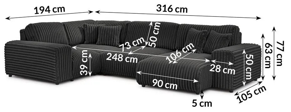 Tmavosivá menčestrová rohová pohovka (ľavý roh/do tvaru "U") Justin – Ropez