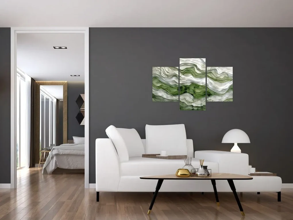 Obraz - Zelenobiele vlnky (90x60 cm)
