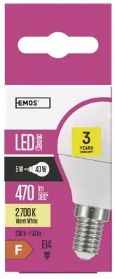 EMOS LED žiarovka CLS MINI GL, E14, 6W, teplá biela
