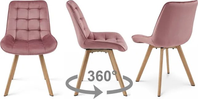 Jedálenská stolička SORIA 360 zamatová, tmavoružová / hnedé nohy