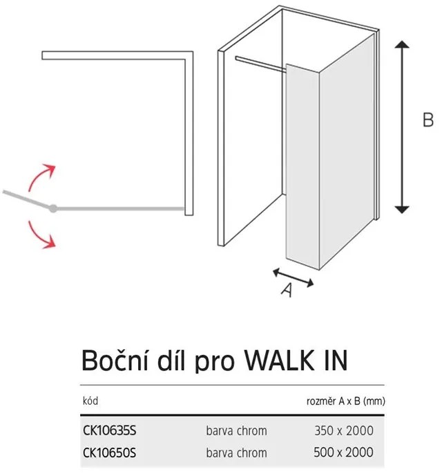 Mereo, Bočný diel pre WALK IN 35x200 cm, Novea, chróm ALU, sklo Číre, MER-CK10635S