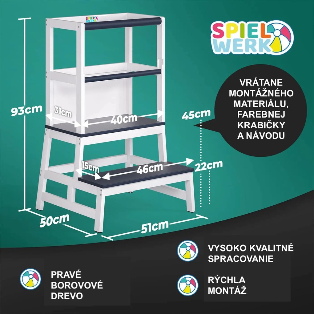 Spielwerk Učiaca veža PLAY borovica, 93x56x49, biela/antracit