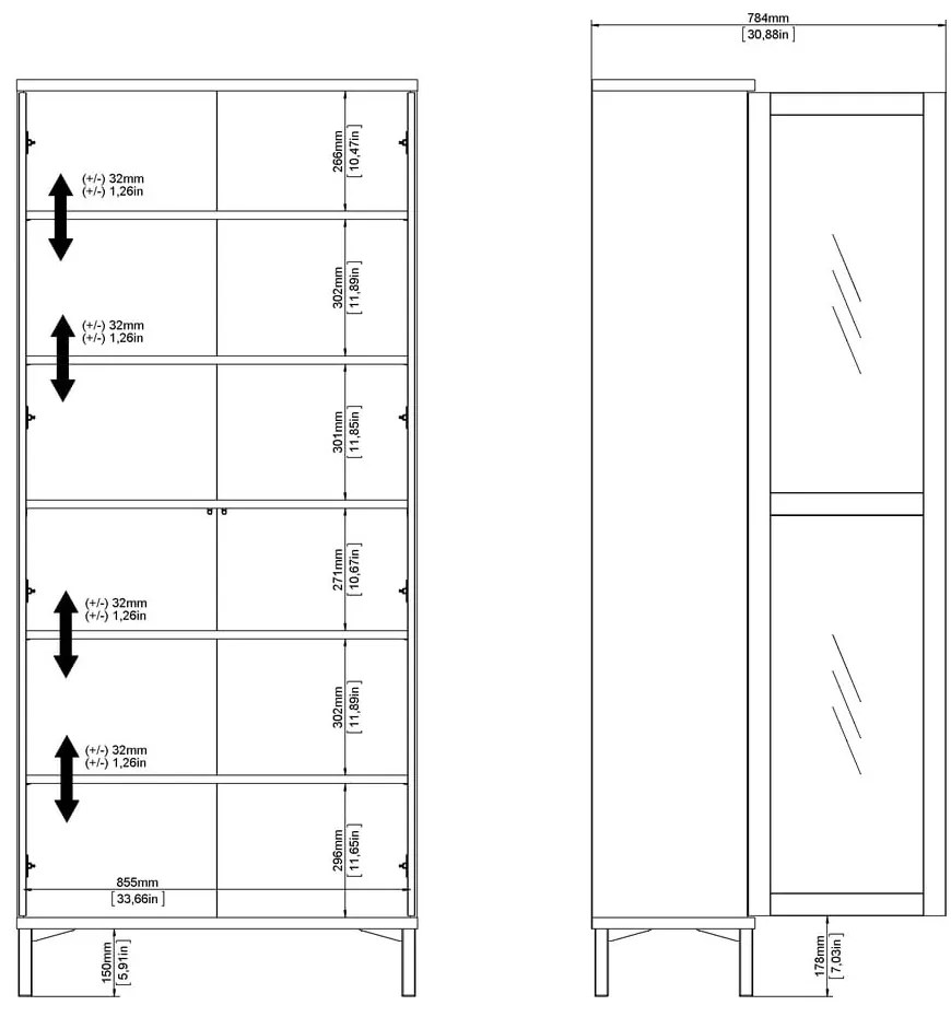 Čierna/v prírodnej farbe vitrína v dekore orecha 89x203x36 cm Roomers – Tvilum