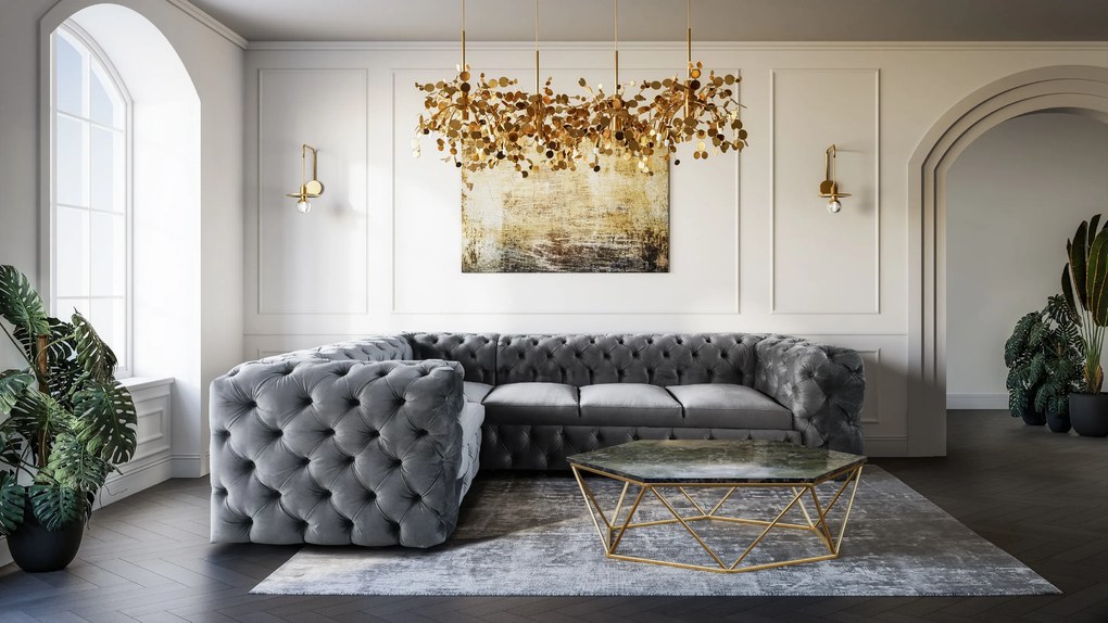 Rohová sedačka rozkladacia CHESTERFIELD Madrid zelená Dĺžka: 300 x 280 cm