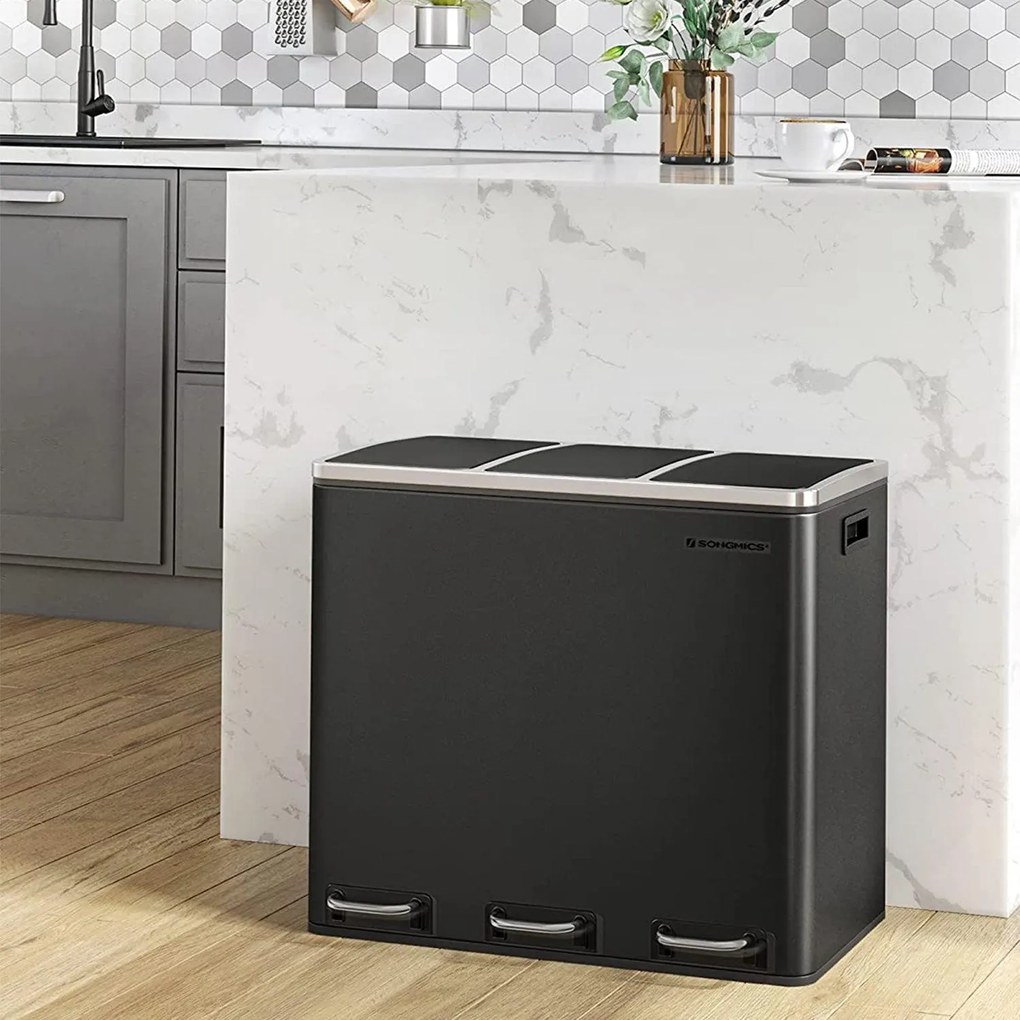 Selektívny odpadkový kôš pedálový 54L, 3x18 L, čierny