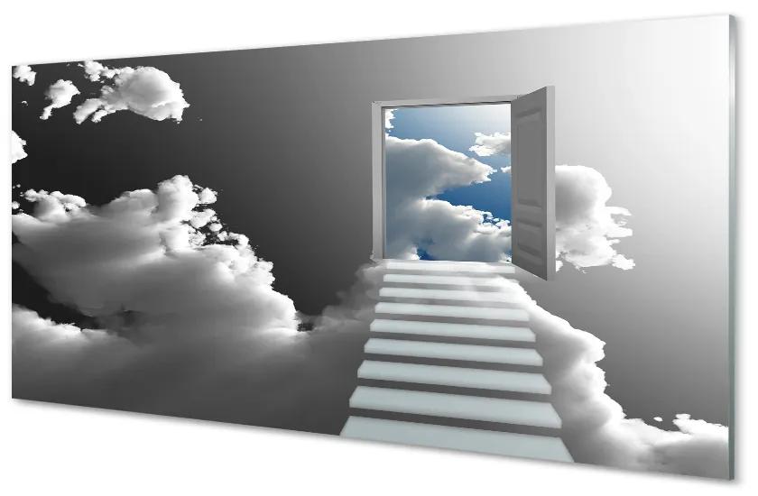 Sklenený obraz Schody mraky dvere 140x70 cm