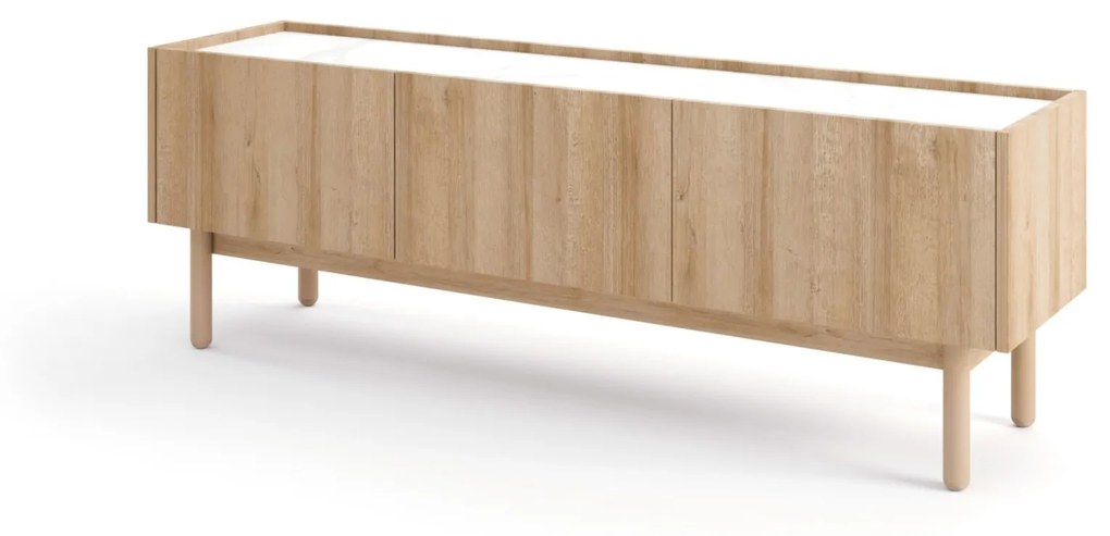 TV stolík Boho La 144 cm dub riviera/biely mramor