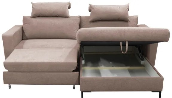 Rozkladacia rohová sedacia súprava HORTA do tvaru L, pravá, ružová, s úložným priestorom