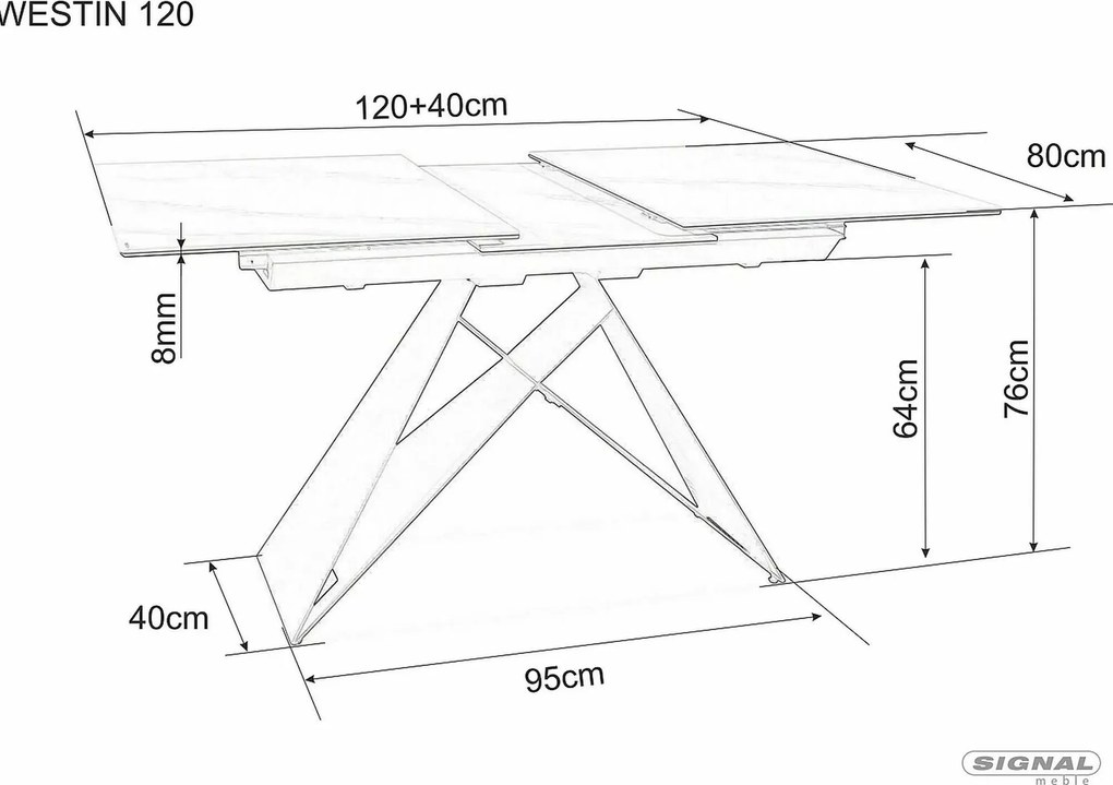 Jedálenský rozkladací stôl Westin 120/160 cm keramika čierny/biely mramor