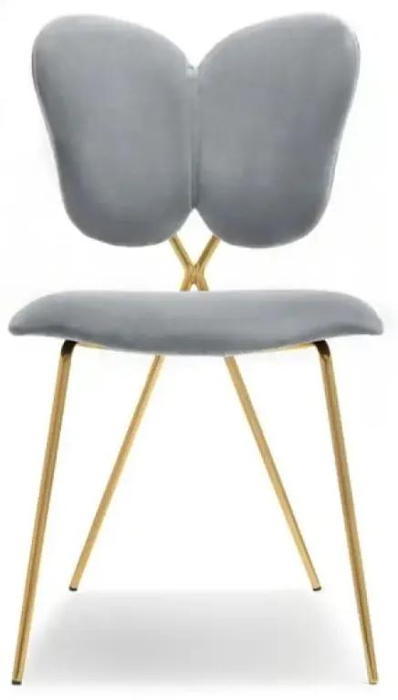 Dizajnová jedálenská stolička FLYN šedá + zlaté nohy