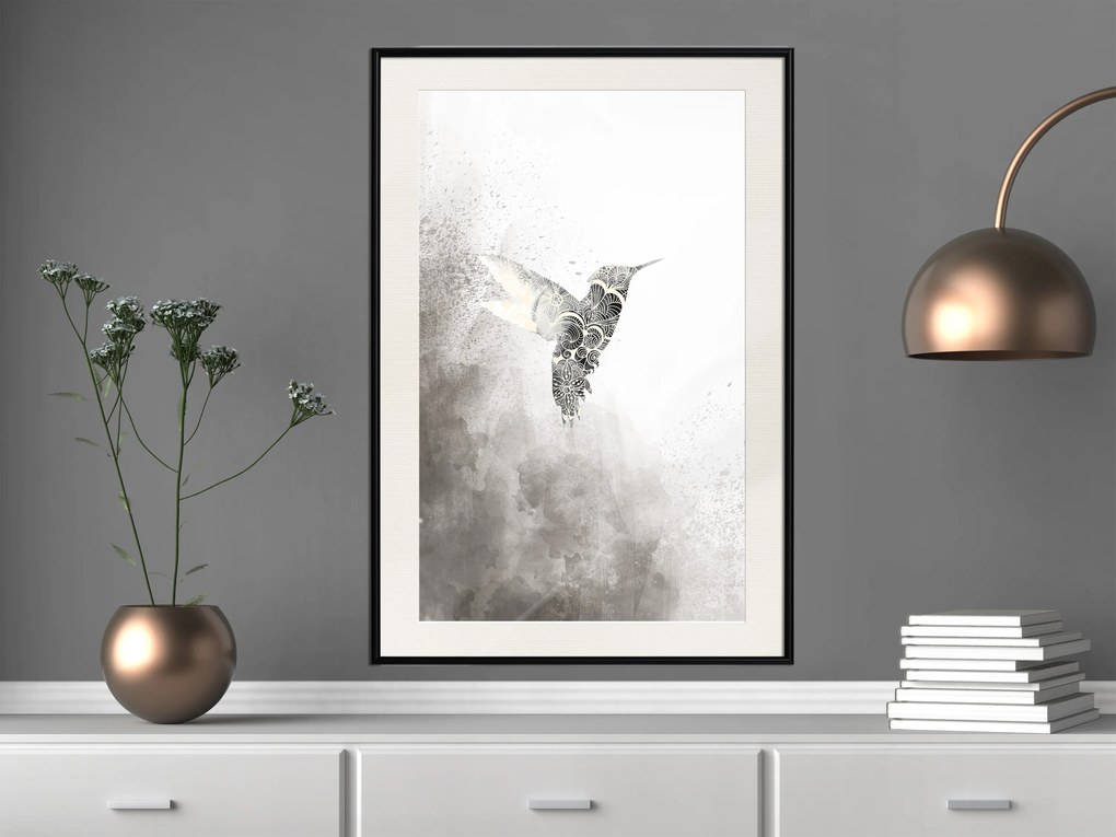 Artgeist Plagát - Ethnic Hummingbird [Poster] Veľkosť: 30x45, Verzia: Zlatý rám