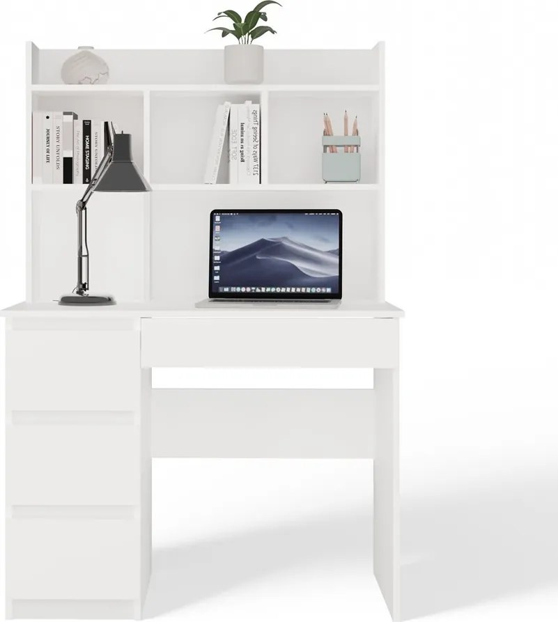 Psací stůl s nástavbou MIJAS levý matně bílý