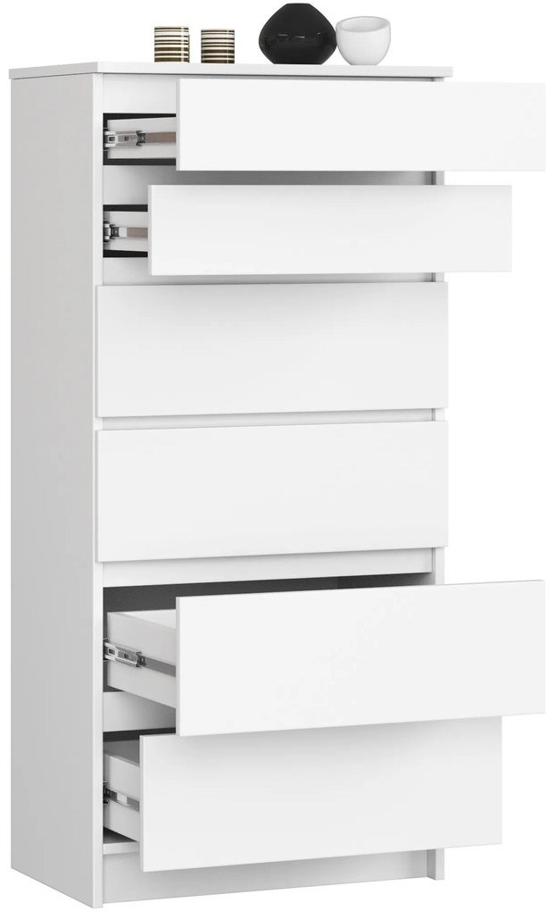 Komoda Kuba 60 cm - 6 šuplíkov biela