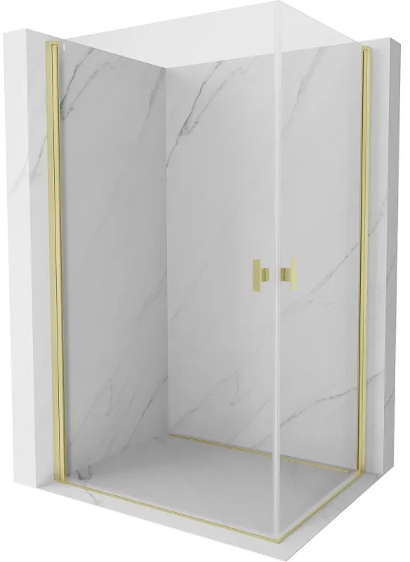 Mexen Mist-B Duo, 2-krídlový výklopný sprchový kút 100 x 85 cm, číre sklo, zlatý matný profil, 8A2-100-085-55-00