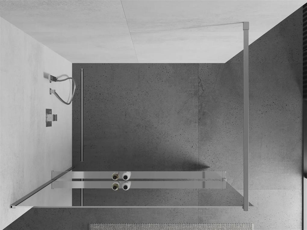 Mexen Kioto+, sprchová zástena s poličkou a držiakom na uteráky 80 x 200 cm, 8mm sklo vzor zrkadlo, chrómový profil, 800-080-121-01-50