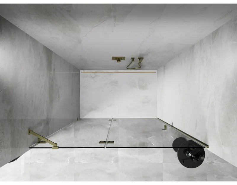 Mexen, Mexen Lunar ľavé otočné sprchové dvere 135 cm, transparentné, brúsené zlato - 834-135-000-55-00-L