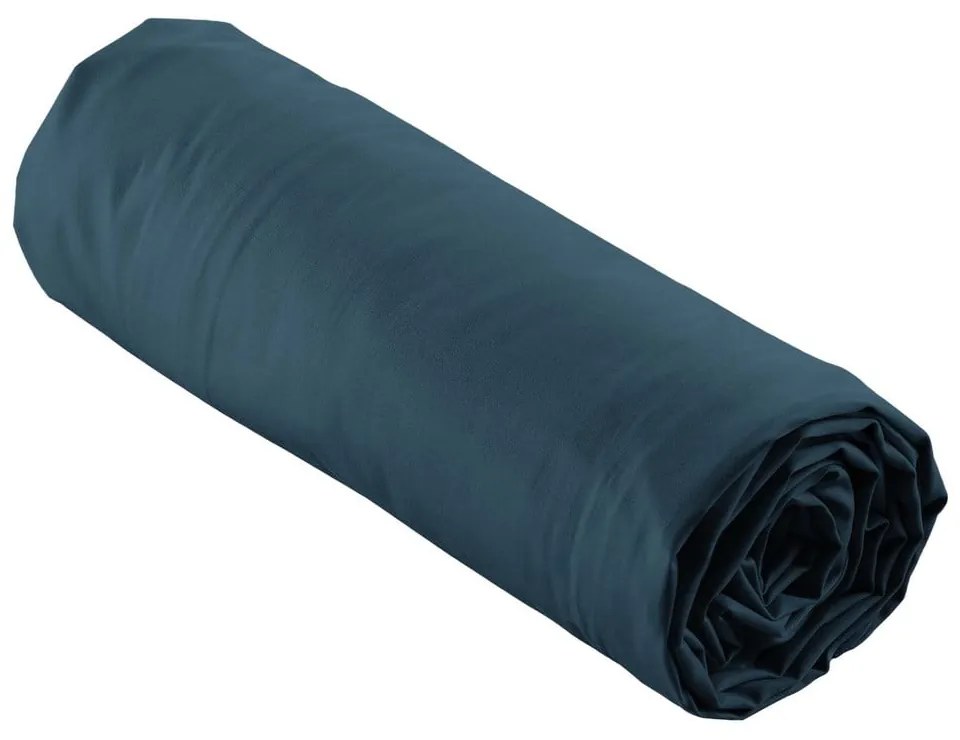 Tmavomodrá napínacia plachta z bavlneného perkálu 90x190 cm Percaline – douceur d'intérieur
