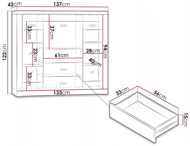 Vitrína Indianapolis 137 cm jaseň tmavý
