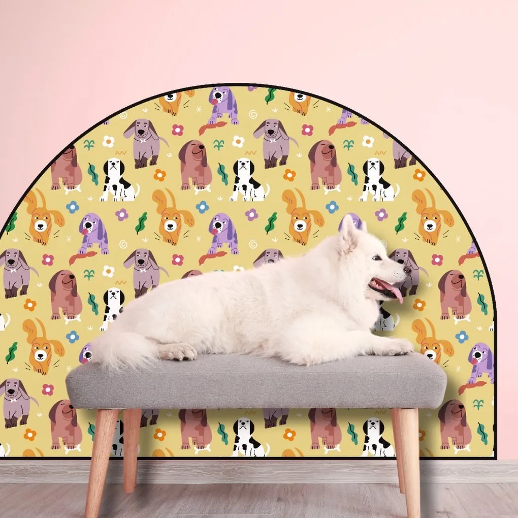 PIPPER. Ochranná textilná nálepka na stenu - Oblúk - Farebné psy Veľkosť: 120x96cm, Motív: bez mena