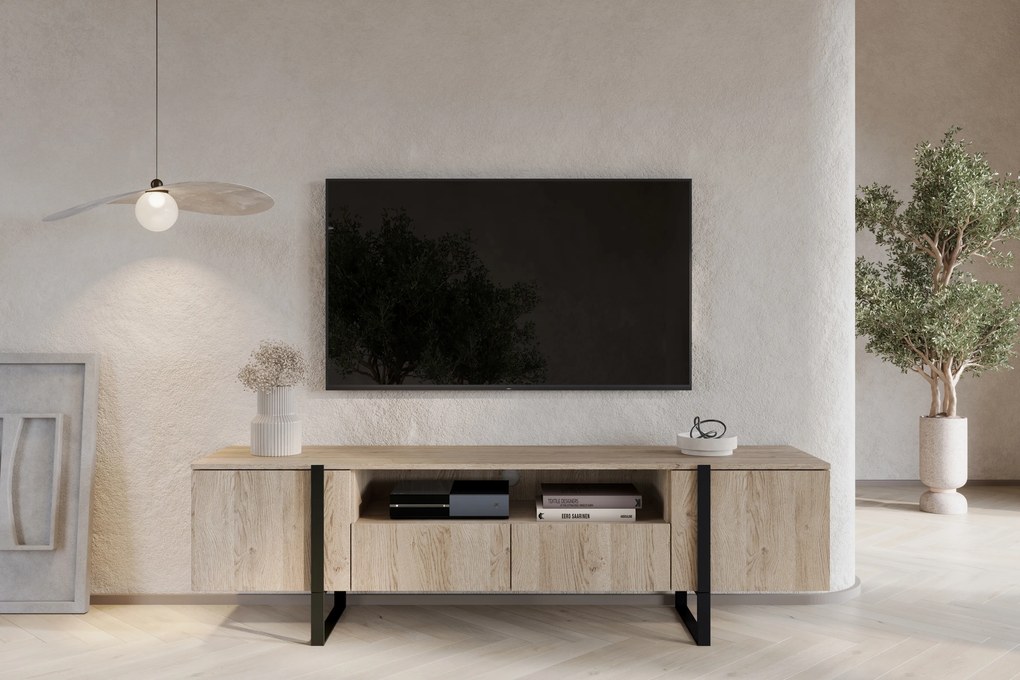 TV stolík Verica s otvorenou policou 200 cm - dub piškótový / čierne nožičky
