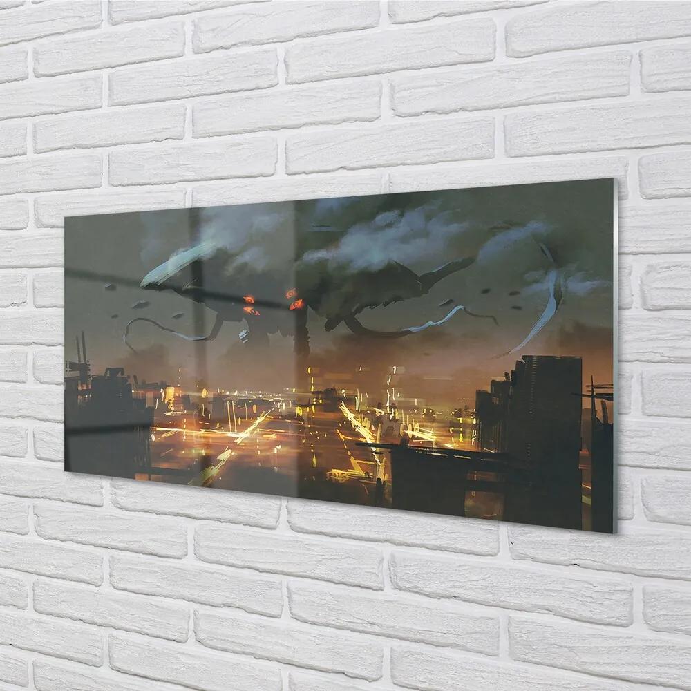 Sklenený obraz Mesto v noci dym monštier 120x60 cm