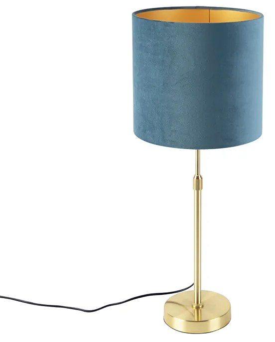 Stolná lampa zlatá/mosadzná s modrým zamatovým tienidlom 25 cm - Parte