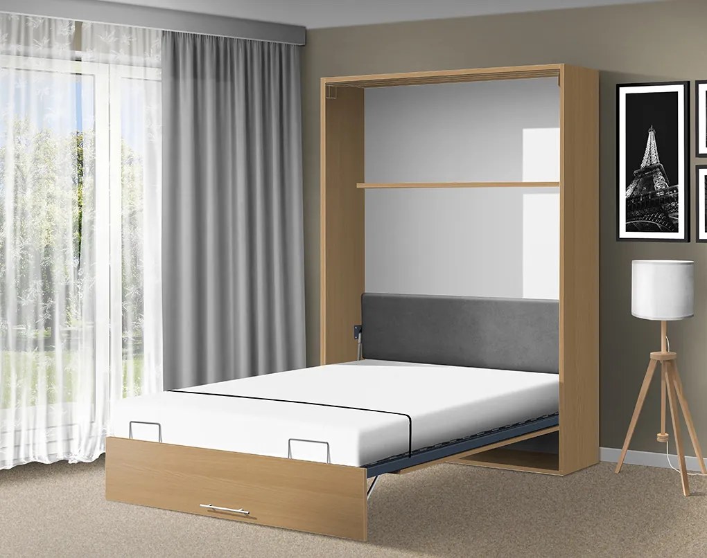 Nabytekmorava Sklápacia posteľ VS 1054 P - 200x140 cm A nosnosť postele: zvýšená nosnosť o 20 kg, farba lamina: buk/biele dvere
