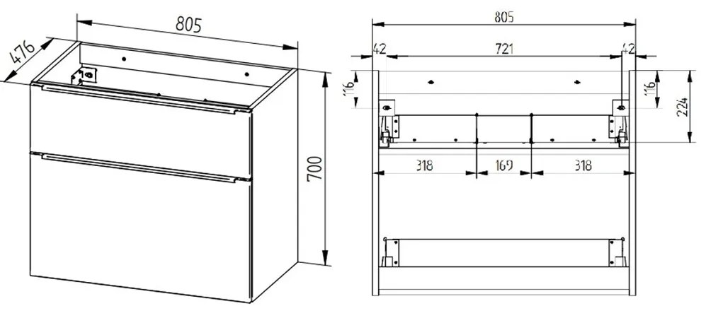 Mereo Mereo, Mailo, kúpeľňová skrinka s keramickým umývadlom 81 cm, chrómové madlo, MER-CN511