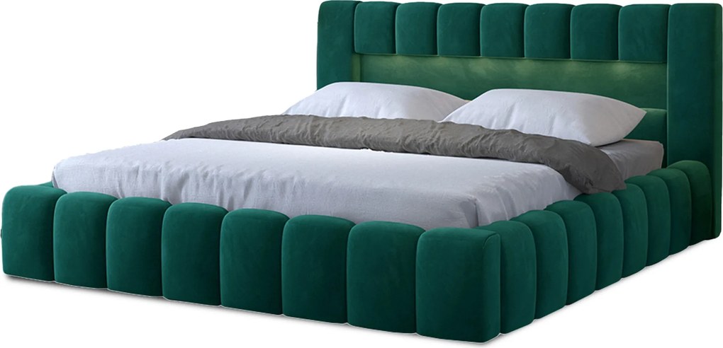Manželská posteľ 160 cm Luxa (tmavozelená) (s roštom, úl priest. a Led)