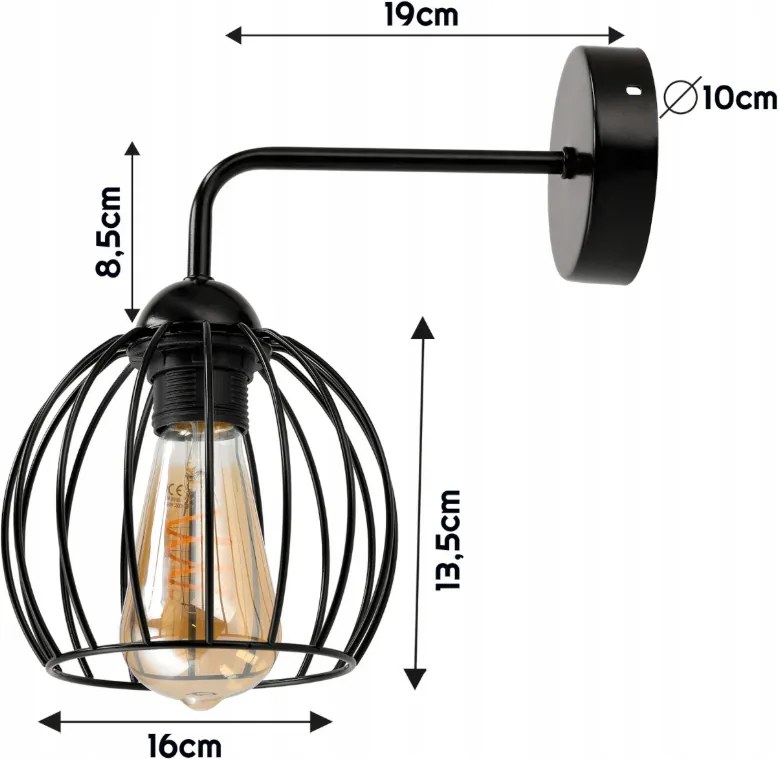 Nástenná lampa 1x E27 LOFT edison LED nad zrkadlo, drôtená guľa