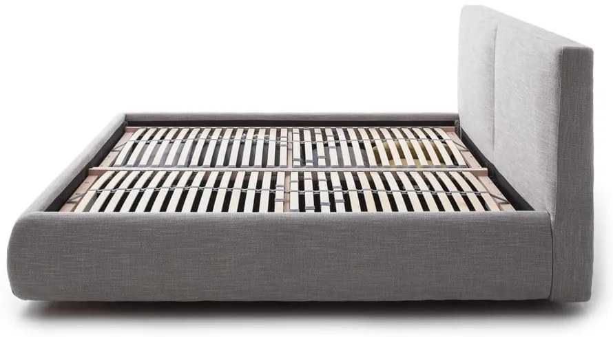 Sivá čalúnená dvojlôžková posteľ s úložným priestorom s roštom 180x200 cm Atesio – Meise Möbel