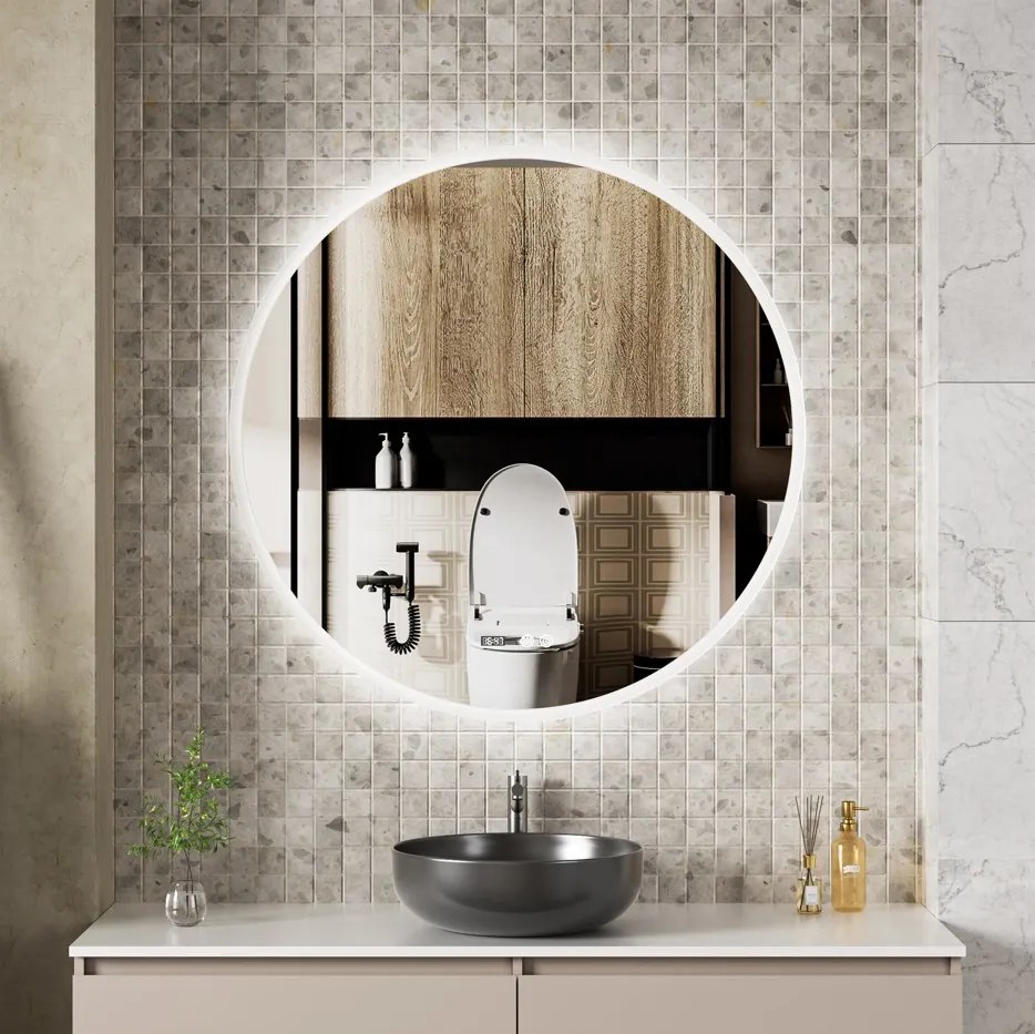 Erga Deam, okrúhle LED zrkadlo 100cm, 3 farby svetla, predné osvetlenie, vyhrievacia podložka proti zapareniu, ERG-V01-Deam-1010-CL